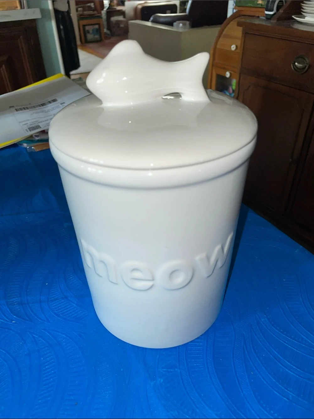 Park Life White Ceramic Cat Treat Jar with Lid
